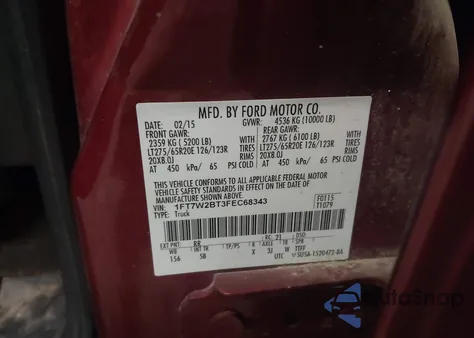 2015 Ford F-250 Lariat from USA, damaged, VIN 1FT7W2BT3FEC68343